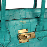 Pre-owned Hermes Birkin 30 Bleu Paon Matte Alligator Gold Hardware