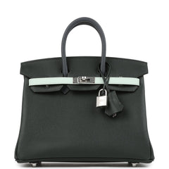 Hermes Birkin 25 Tricolor Vert Fonce, Ardoise and Vert Peppermint Epsom Palladium Hardware