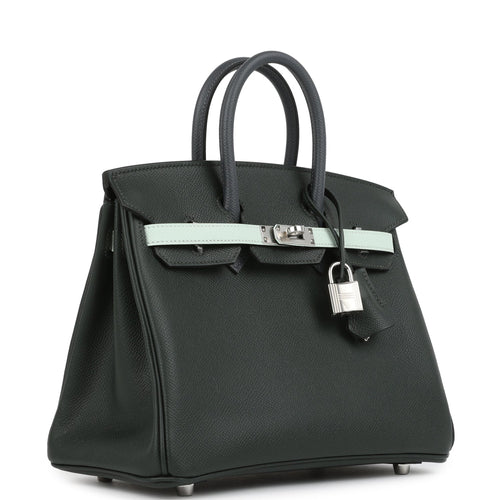 Hermes Birkin 25 Tricolor Vert Fonce, Ardoise and Vert Peppermint Epsom Palladium Hardware