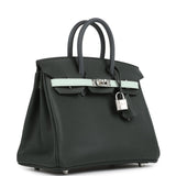 Hermes Birkin 25 Tricolor Vert Fonce, Ardoise and Vert Peppermint Epsom Palladium Hardware