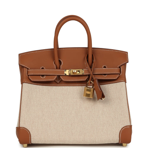 Hermes Birkin 25 Ecru and Gold Toile H Canvas and Gold Swift Gold Hardware