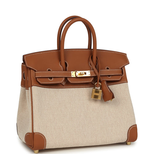 Hermes Birkin 25 Ecru and Gold Toile H Canvas and Gold Swift Gold Hardware