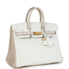 Hermes Special Order (HSS) Birkin 25 White and Trench Clemence Brushed Gold Hardware