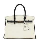 Pre-owned Hermes Special Order (HSS) Birkin 30 White and Black Clemence Permabrass Hardware