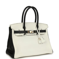 Pre-owned Hermes Special Order (HSS) Birkin 30 White, Black Clemence Permabrass Hardware