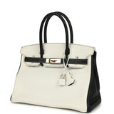 Pre-owned Hermes Special Order (HSS) Birkin 30 White and Black Clemence Permabrass Hardware