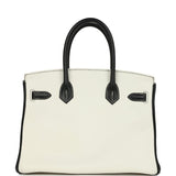 Pre-owned Hermes Special Order (HSS) Birkin 30 White and Black Clemence Permabrass Hardware