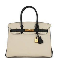 Pre-owned Hermes Special Order (HSS) Birkin 30 Craie, Black Togo Brushed Gold Hardware