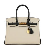 Pre-owned Hermes Special Order (HSS) Birkin 30 Craie and Black Togo Brushed Gold Hardware - Thumbnail View 1