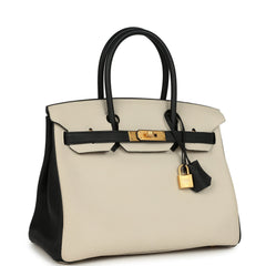 Pre-owned Hermes Special Order (HSS) Birkin 30 Craie, Black Togo Brushed Gold Hardware