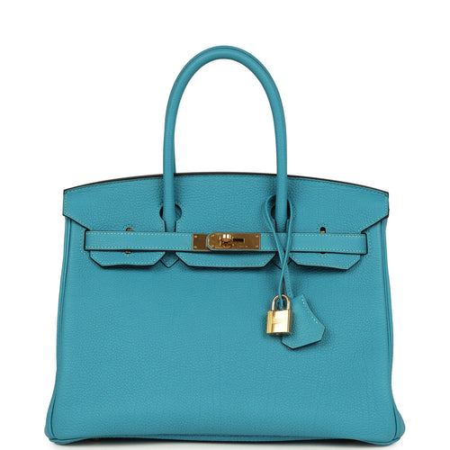 Pre-owned Hermes Birkin 30 Turquoise Togo Gold Hardware
