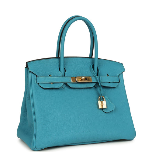 Pre-owned Hermes Birkin 30 Turquoise Togo Gold Hardware