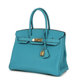 Pre-owned Hermes Birkin 30 Turquoise Togo Gold Hardware