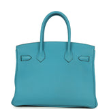 Pre-owned Hermes Birkin 30 Turquoise Togo Gold Hardware