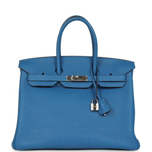 Pre-owned Hermes Birkin 35 Bleu Mykonos Togo Palladium Hardware