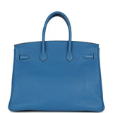 Pre-owned Hermes Birkin 35 Bleu Mykonos Togo Palladium Hardware