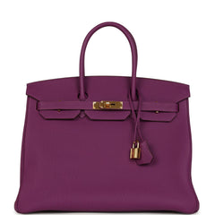 Pre-owned Hermes Birkin 35 Anemone Togo Gold Hardware