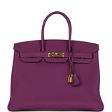 Pre-owned Hermes Birkin 35 Anemone Togo Gold Hardware