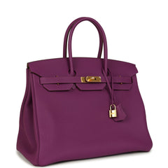 Pre-owned Hermes Birkin 35 Anemone Togo Gold Hardware