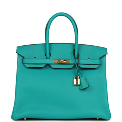 Pre-owned Hermes Birkin 35 Bleu Paon Togo Gold Hardware