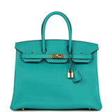 Pre-owned Hermes Birkin 35 Bleu Paon Togo Gold Hardware