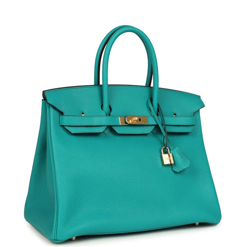 Pre-owned Hermes Birkin 35 Bleu Paon Togo Gold Hardware