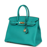 Pre-owned Hermes Birkin 35 Bleu Paon Togo Gold Hardware