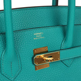 Pre-owned Hermes Birkin 35 Bleu Paon Togo Gold Hardware