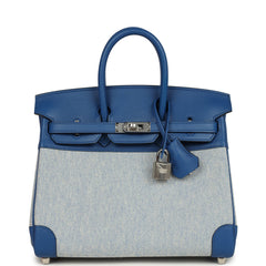 Hermes Birkin 25 Bleu France Swift and Bleu Bill-Ecru Toile H Canvas Palladium Hardware