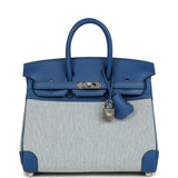 Hermes Birkin 25 Bleu France Swift and Bleu Bill-Ecru Toile H Canvas Palladium Hardware