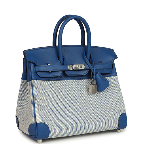 Hermes Birkin 25 Bleu France Swift and Bleu Bill-Ecru Toile H Canvas Palladium Hardware