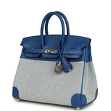 Hermes Birkin 25 Bleu France Swift and Bleu Bill-Ecru Toile H Canvas Palladium Hardware