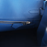 Hermes Birkin 25 Bleu France Swift and Bleu Bill-Ecru Toile H Canvas Palladium Hardware
