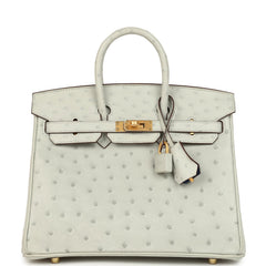 Hermes Special Order (HSS) Birkin 25 Gris Perle Verso Ostrich Brushed Gold Hardware