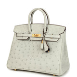 Hermes Special Order (HSS) Birkin 25 Gris Perle Verso Ostrich Brushed Gold Hardware