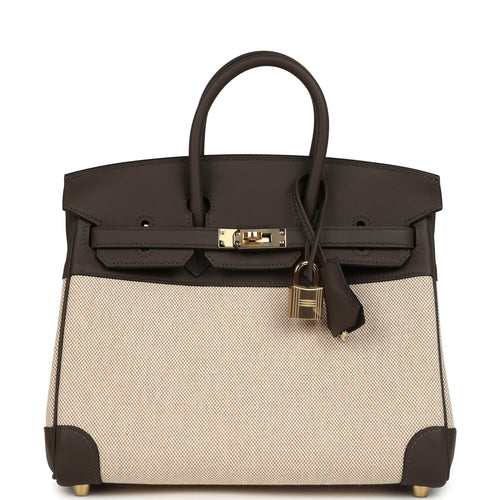 Hermes Birkin 25 Ecru-Beige Toile H Canvas and Ecorce Swift Permabrass Hardware