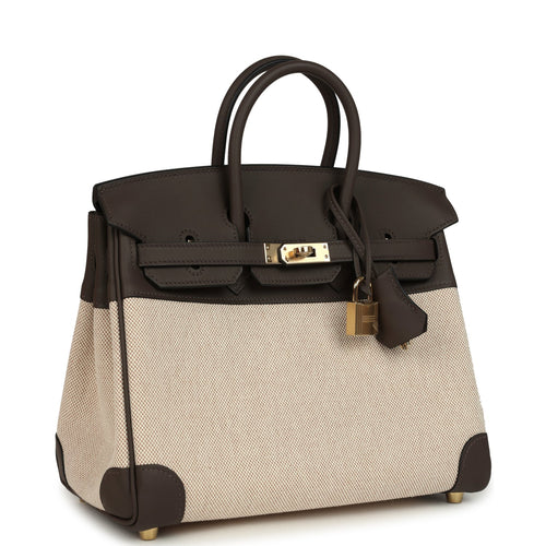 Hermes Birkin 25 Ecru-Beige Toile H Canvas and Ecorce Swift Permabrass Hardware