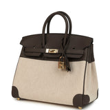 Hermes Birkin 25 Ecru-Beige Toile H Canvas and Ecorce Swift Permabrass Hardware - Thumbnail View 5