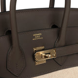Hermes Birkin 25 Ecru-Beige Toile H Canvas and Ecorce Swift Permabrass Hardware - Thumbnail View 7