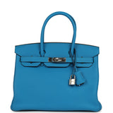 Pre-owned Hermes Birkin 30 Bleu Zanzibar Verso Togo Palladium Hardware