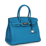 Pre-owned Hermes Birkin 30 Bleu Zanzibar Verso Togo Palladium Hardware