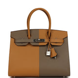 Pre-owned Hermes Casaque Birkin Sellier 30 Sesame and Etoupe Epsom Palladium Hardware