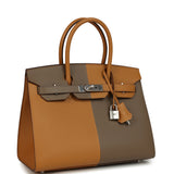Pre-owned Hermes Casaque Birkin Sellier 30 Sesame and Etoupe Epsom Palladium Hardware