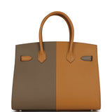 Pre-owned Hermes Casaque Birkin Sellier 30 Sesame and Etoupe Epsom Palladium Hardware