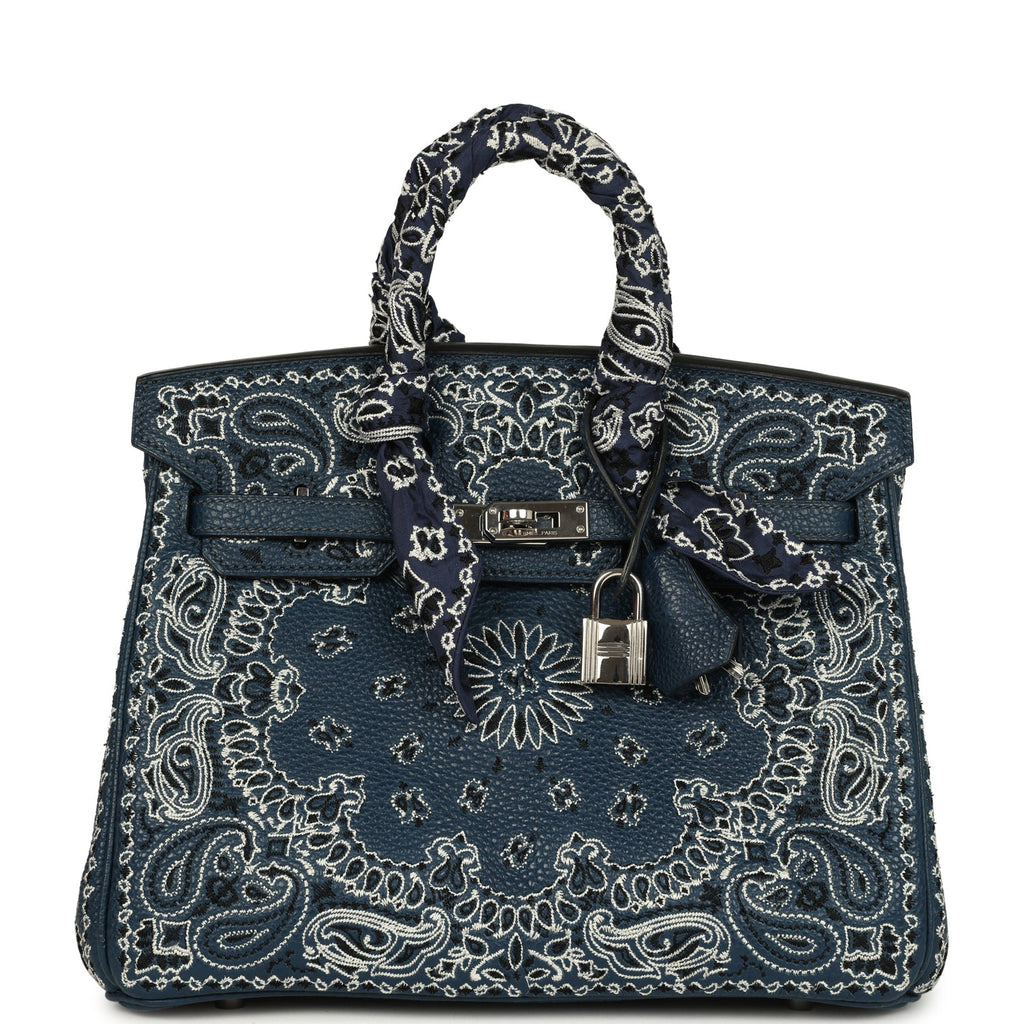 Pre-owned Jay Ahr Hermes Birkin 25 Bleu de Prusse Togo with Bandana Em