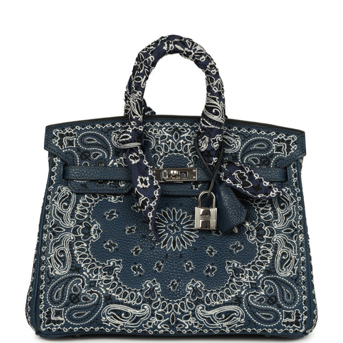 Pre-owned Jay Ahr Hermes Birkin 25 Bleu de Prusse Togo with Bandana Embroidery Palladium Hardware Payment 2