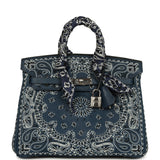 Pre-owned Jay Ahr Hermes Birkin 25 Bleu de Prusse Togo with Bandana Embroidery Palladium Hardware Payment 2
