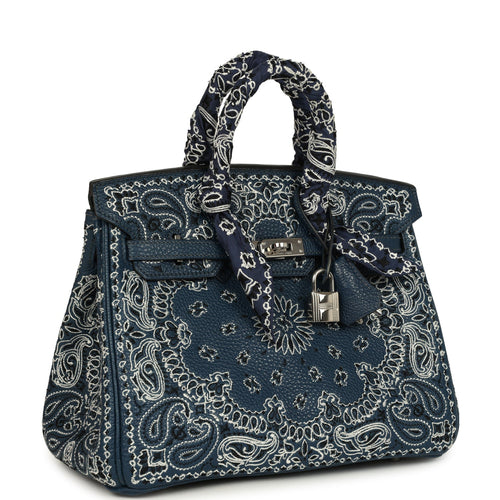 Pre-owned Jay Ahr Hermes Birkin 25 Bleu de Prusse Togo with Bandana Embroidery Palladium Hardware Payment 2