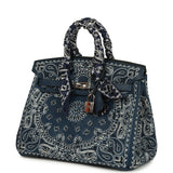 Pre-owned Jay Ahr Hermes Birkin 25 Bleu de Prusse Togo with Bandana Embroidery Palladium Hardware Payment 2
