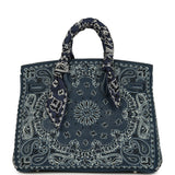 Pre-owned Jay Ahr Hermes Birkin 25 Bleu de Prusse Togo with Bandana Embroidery Palladium Hardware Payment 2